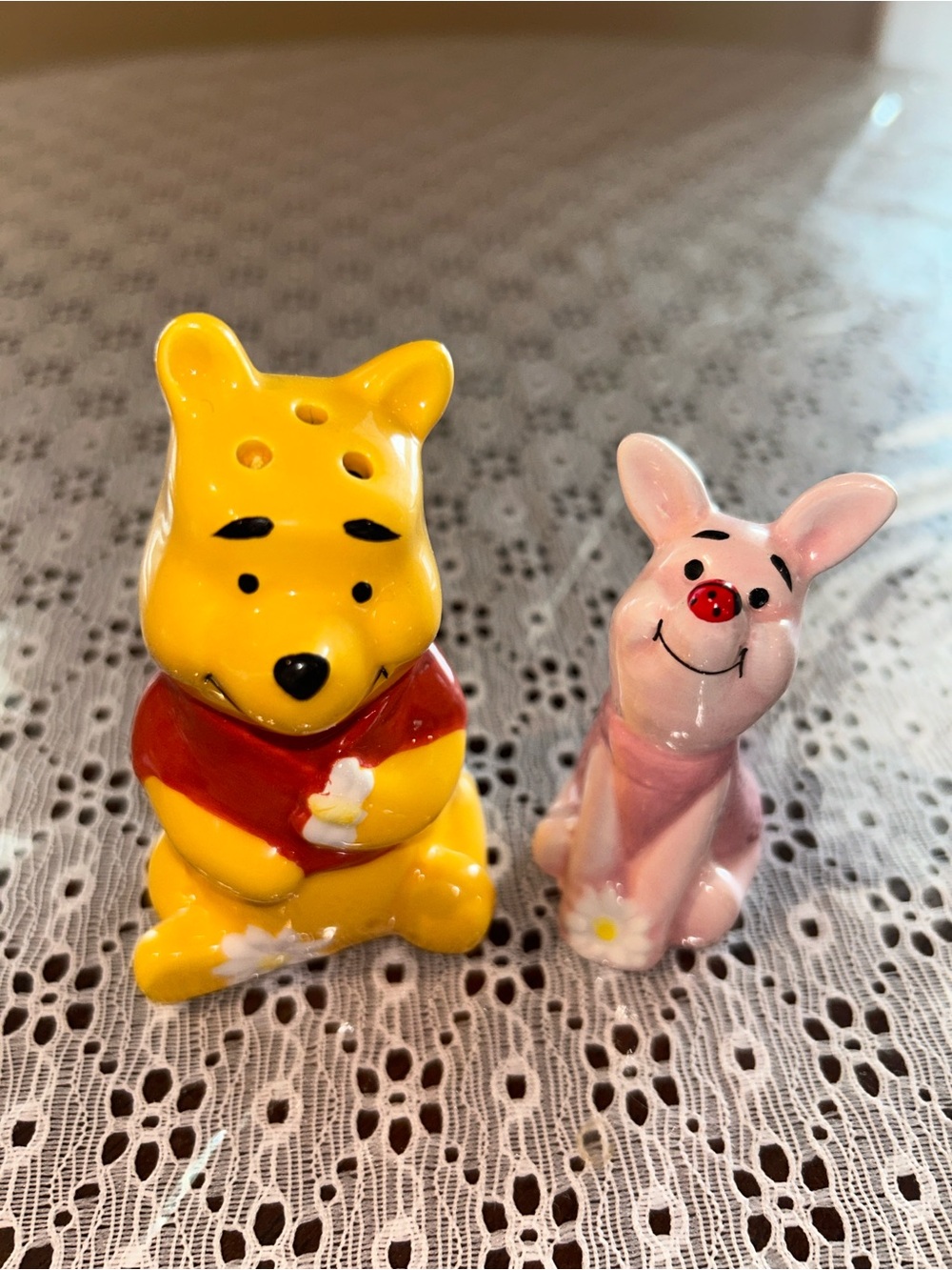 Winnie-the-Pooh and Piglet Floral Ceramic Salt and Pepper Set